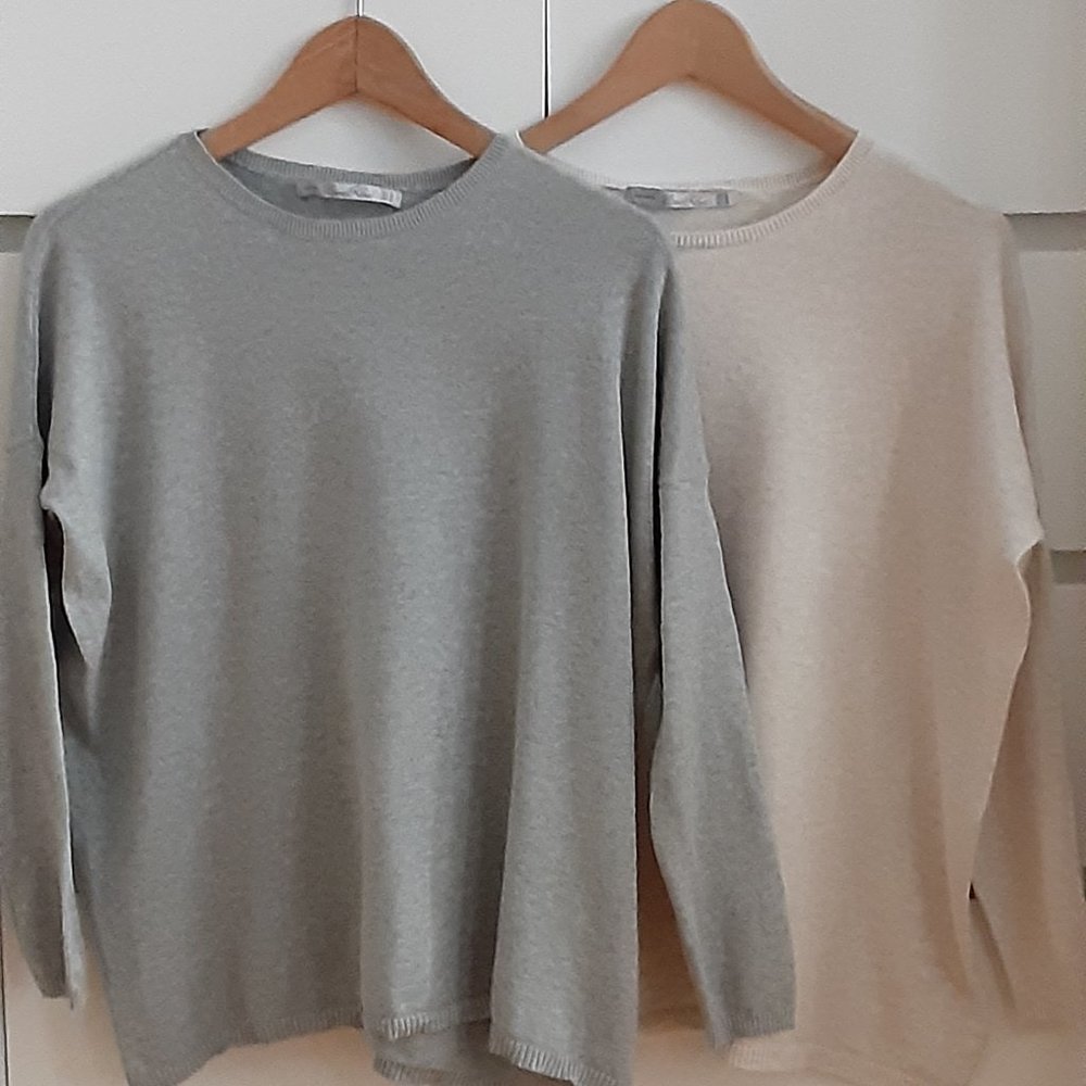 ZARA heathered cotton crew neck pullovers 1 light grey 1 light beige - M